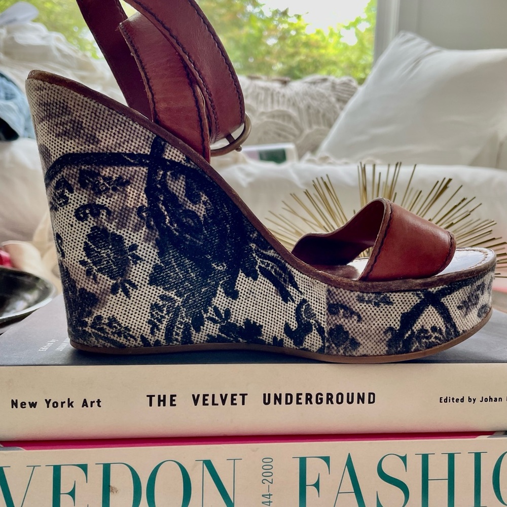 Miu Miu Leather & Toile Wedge
